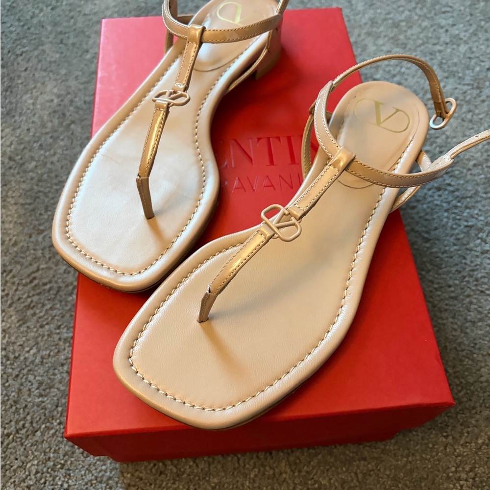 Valentino Nude T-Strap Sandals